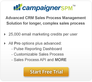 Click for our Free CampaignerSPM Trial offering unlimited seats, contacts, users, 25,000 email marketing credits per user, pulse, api, web-to-lead, VIP Assistant, reporting, and custom fields